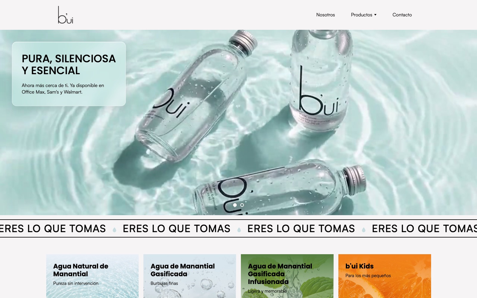 Sitio web de b'ui, agua natural de manantial