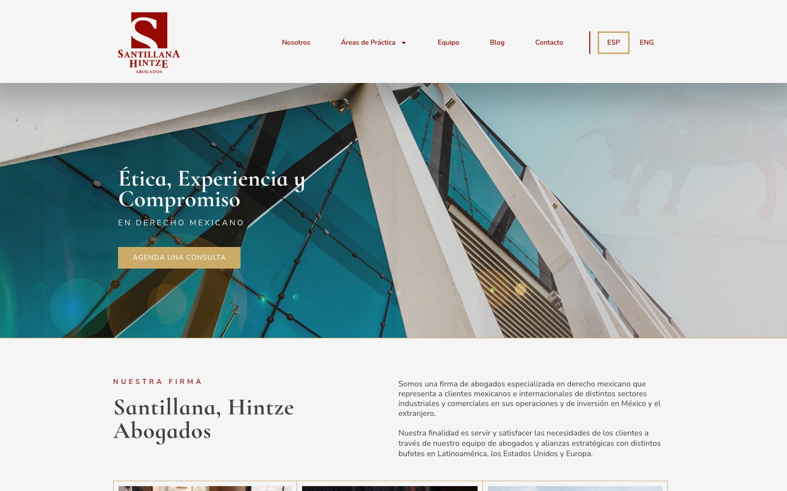 Sitio web de Santillana Hintze Abogados, firma de derecho mexicano